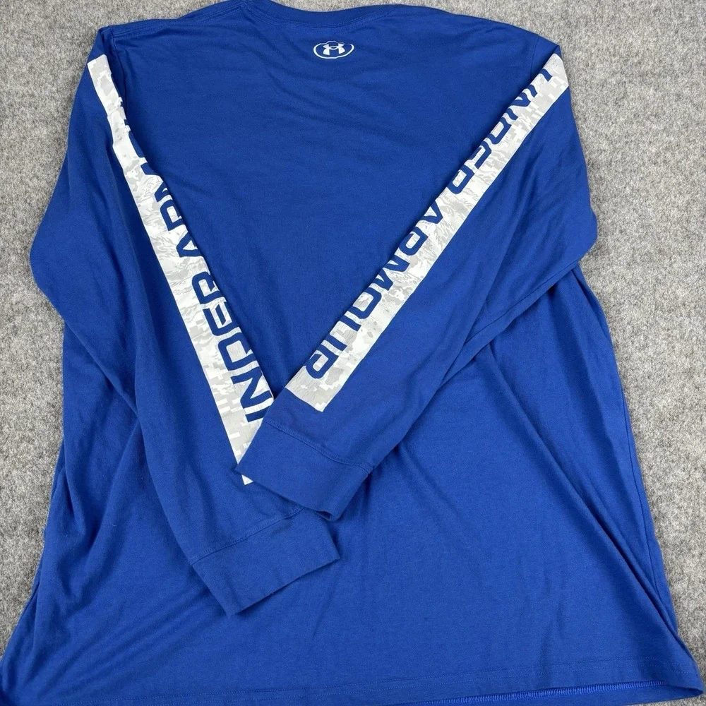 Under Armour Shirt Mens Xl Blue Long Sleeve Athletic Camo Logo Loose Fit Tee